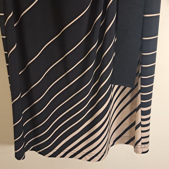 Joseph Ribkoff Stripe Faux Wrap Ruched Long Sleeve Shirt Dress Business Sz 12 - Picture 6 of 14